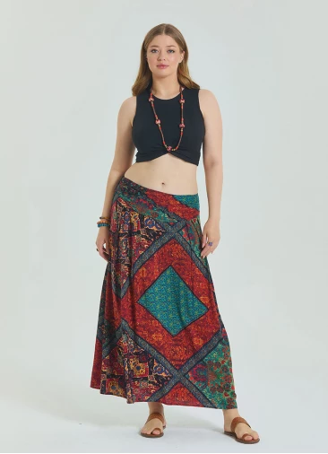 Red Plus Size Skirt with Elastic Waist and Drape Detail 4599